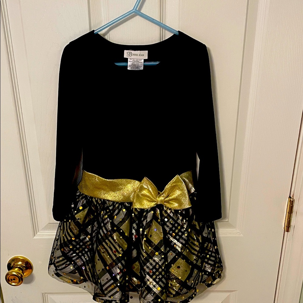 Bonnie Jean Black and Gold Plaid Dance Dress